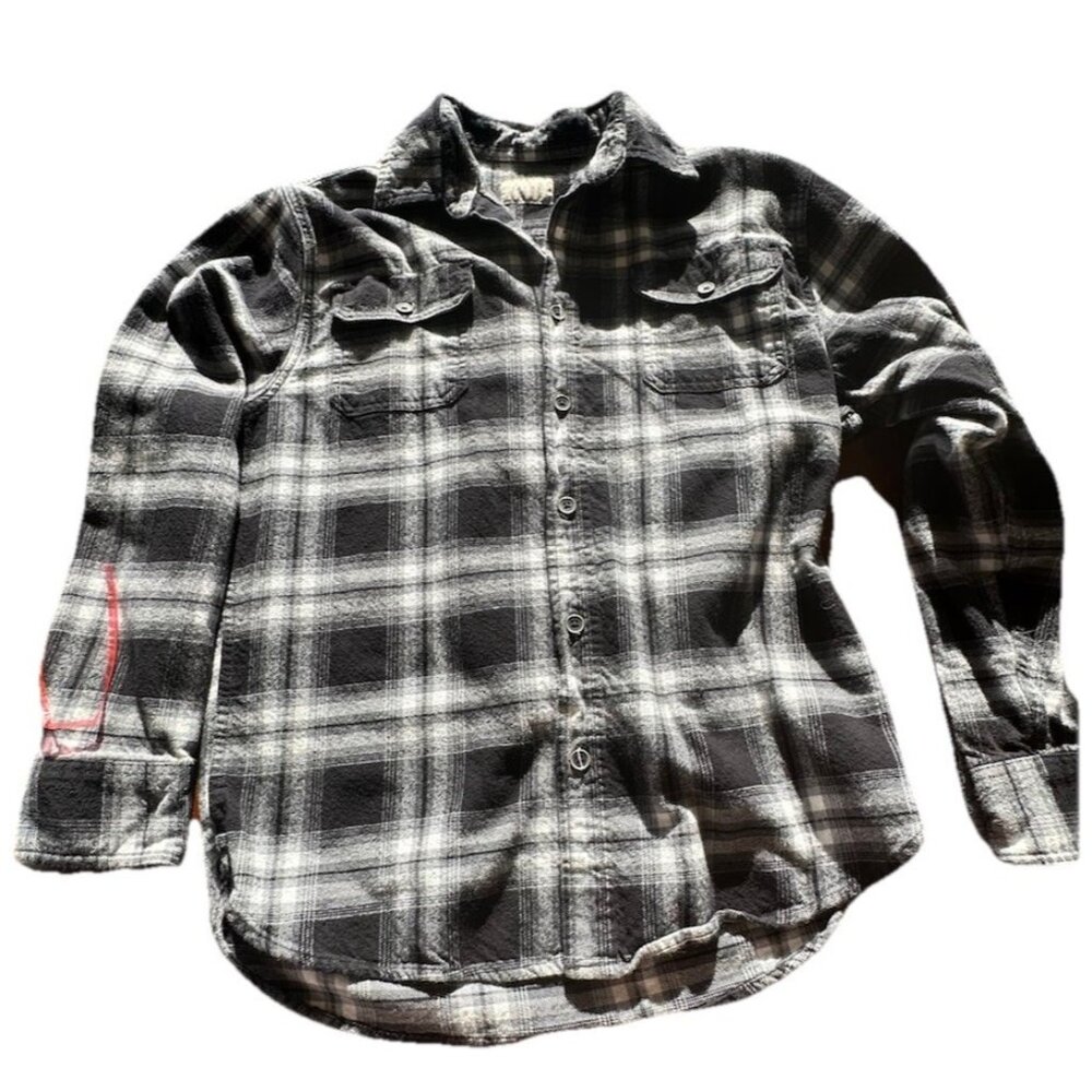 JACHS Men’s Brawny Flannel Shirt Black and Grey Size L Button Up